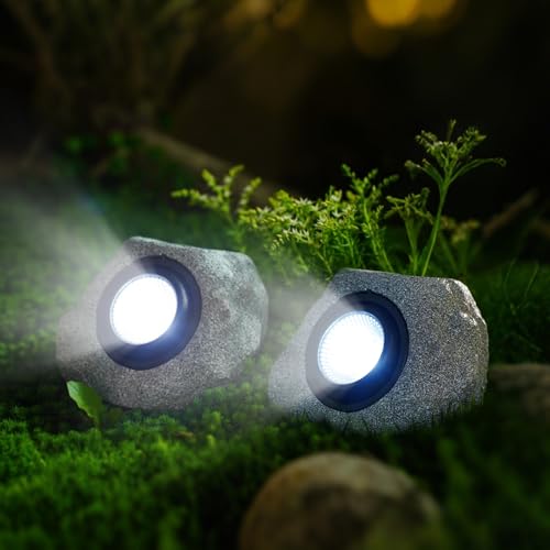 Tiejiajiang Solar Rock Lights 2 Pack - Super Bright Solar Spot Led Light - Waterproof Outdoor Yard Lawn Garden Decor