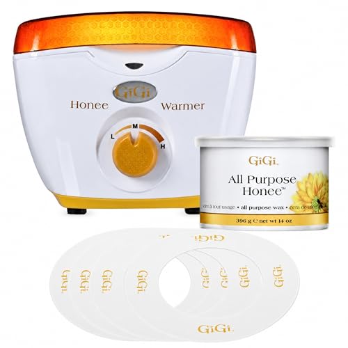 GiGi Wax Warmer for Hair Removal Face and Body Depilatory Kit with All-Purpose Honee Wax and 10 Collars Adjustable Temperature 14 oz
