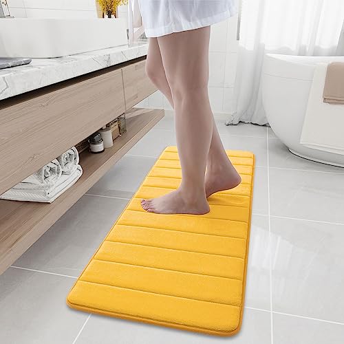 Buganda Memory Foam Bath Mat, 47" x 17", Ultra Soft Non-Slip Bathroom Rug, Water Absorbent Machine Washable Runner for Bathroom, Shower, and Tub, Yellow
