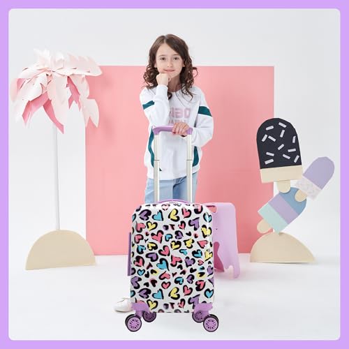 Kids Luggage with Spinner Wheels Carry on Suitcases for Girls 2 Piece Luggage Sets 16" Toddler Suitcase for Kids Rolling Suitcase Airline Approved (Bainbow Leopard) - Image 6
