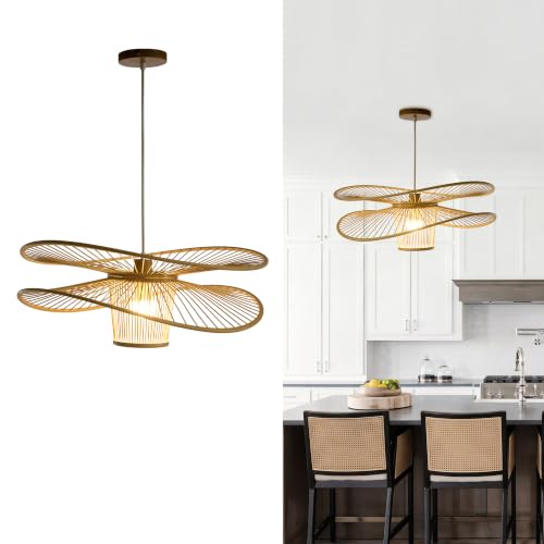 Image of Bamboo Pendant Light, Boho Light Fixture with Adjustable Height