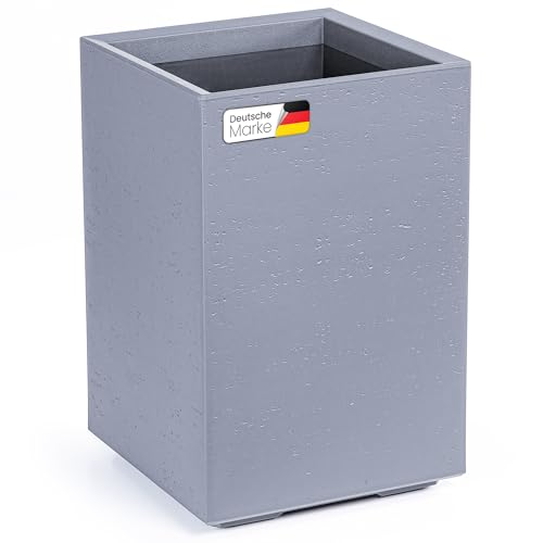 KONZEPT Großer Pflanzkübel auf Rollen für innen und außen, 40×40×60 cm, grau in Betonoptik, aus 100% recyceltem Material – ideal für Wohnzimmer, Garten und Terrasse