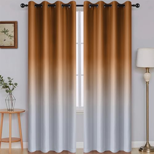 Image of SimpleHome Burnt Orange to Grey White Ombre Room Darkening Curtains 96 Inch | Curtains for Living Room,Light Blocking Thick Thermal Insulated Grommet Window Curtains Drapes for Bedroom, 2 Panels,52Wx96L
