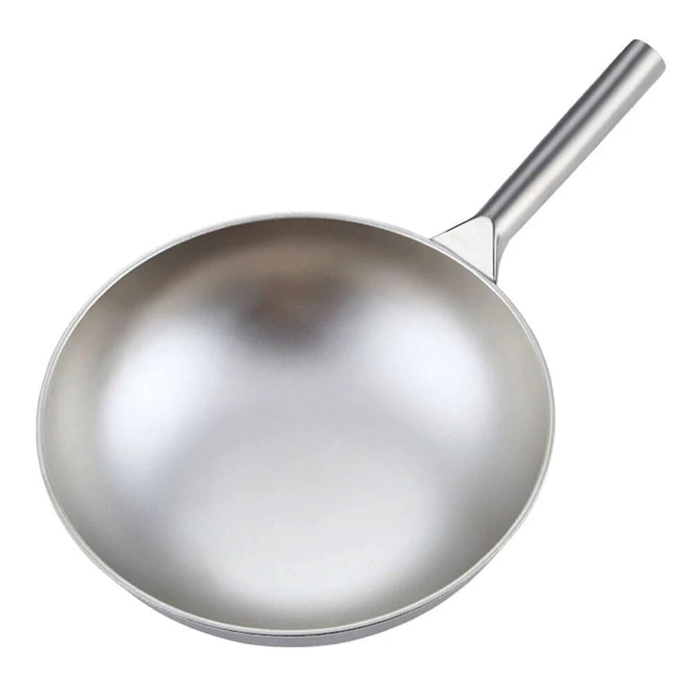 ASerZenith 34Cm Pure Titanium Wok, Uncoated Non-Stick Frying Pan, Lightweight Round Bottom Pot For Household Use,One Color-32Cm