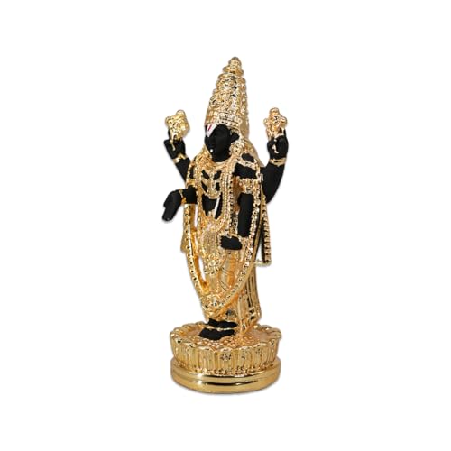 Image of Gold Plated Standing Balaji | Lord Venkateshwara Idol for Car Dashboard,Travel, Office Desk & Home Temple | Prosperity & Protection |Height 4.7 Inch