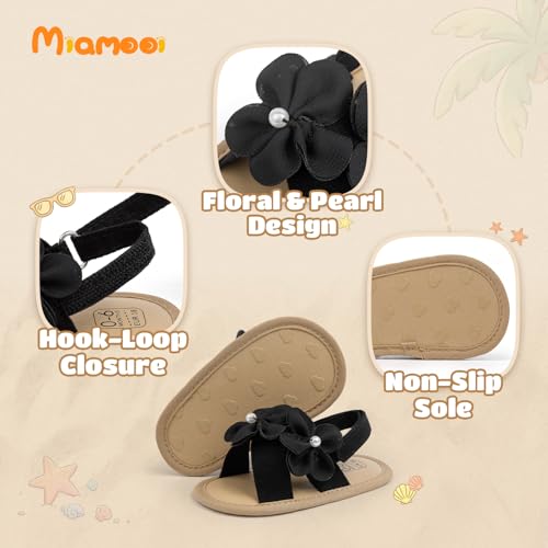 Image of Miamooi Infant Baby Girls Boys Sandals Summer Bowknot Crib Shoes Toddler Pu Leather Flower Soft Rubber Sole Dress Flats First Walker Shoes