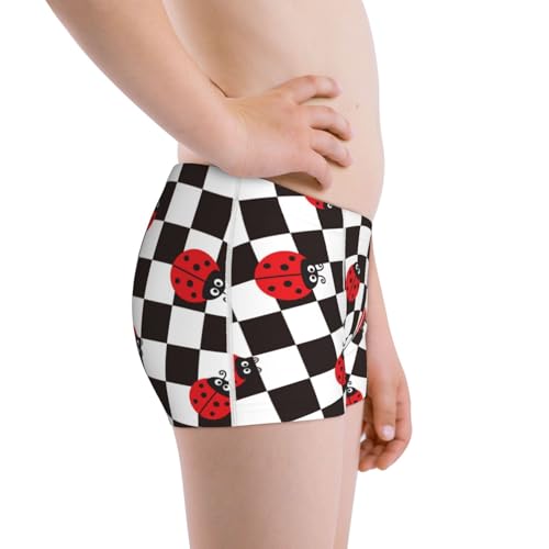 Boys' Cotton Boxer Brief Soft Underwear-Ladybugs Of Black And White Checkers2
