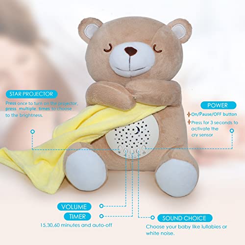 Baby Sleep Soother, Cry Activated Sensor Teddy Bear Lullabies & Mom Heartbeat, Nursery Toddler Star Night Light Projection Sleep Aid, Unique Baby Girl, Baby boy and New Baby Gifts - Image 7