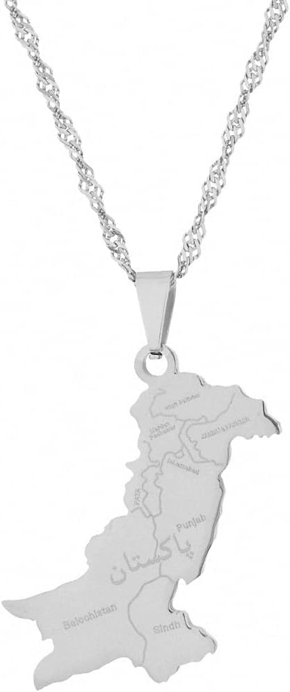 HafritaPakistan Map With Urdu Pendant Necklaces Men Pakistani Stainless Steel Necklaces