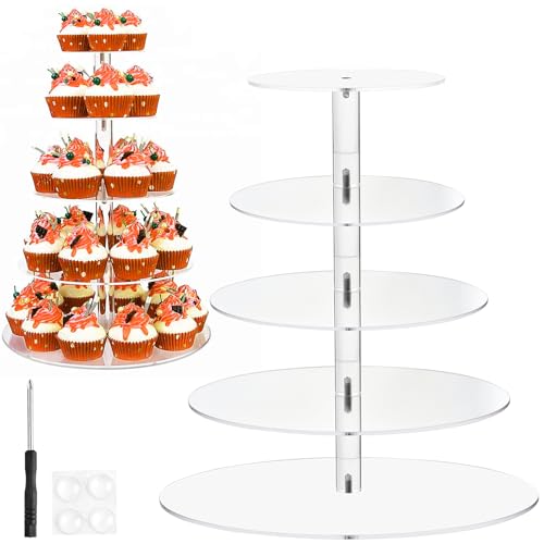 Akamino 5 Tier Cupcake Stand, Round Tiered Cake Stand,Clear Acryl...