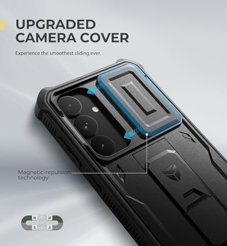 Image of Dexnor for Samsung Galaxy S25 Plus Case with Built-in Slide Camera Cover & Screen Protector & Kickstand,Heavy-Duty Shockproof Rugged Case Full-Body Bumper Cover for Galaxy S25 Plus(2025),Black