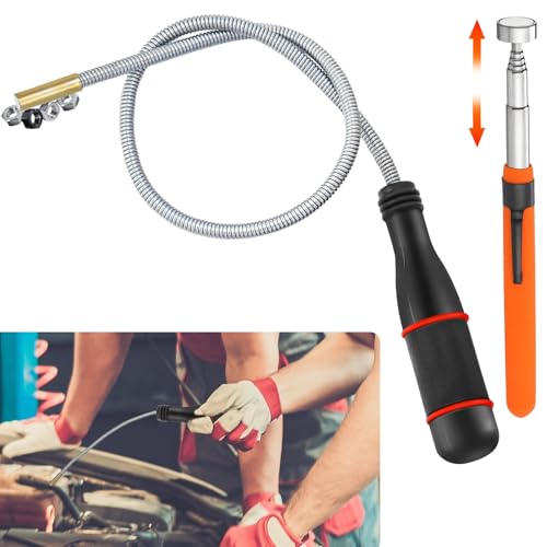 Halinuia 2 Pcs Aimant Telescopique, 55 CM Flexible Portable Aimant Mecanique, 73 CM Auto Outil de Ramassage Aimanté pour Ramasser de Petites Tige...