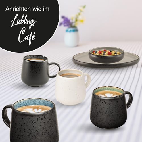 Moritz & Moritz SOLID 4er Tassen Set Bunt - Kaffeebecher Set Außen Schwarz - Robustes Steinzeug - Spülmaschinen- & mikrowellenfest - Perfekt für Kaffee, Tee & mehr
