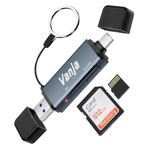 Vanja SD Card Reader, Memory Card Reader USB C 3.0 Adapter 5 Gbps High-Speed Micro SD Card Reader for iPhone 15 Pro Max, iPad Pro/Air/Mini, Mac, MacBook Pro/Air, and More USB-C/Type C Devices