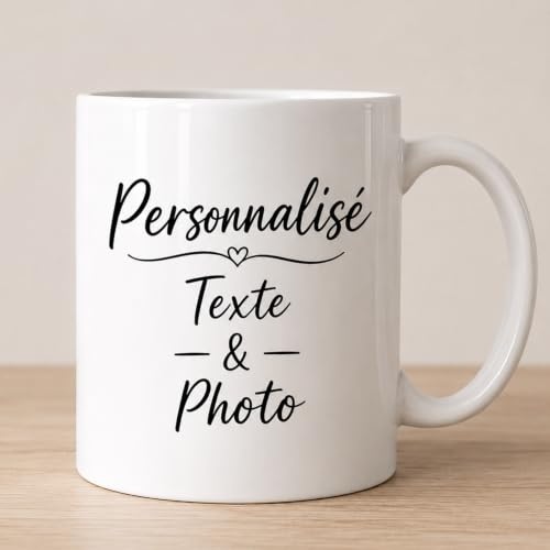 VICVIK Tasse Personnalisable Photo Texte, Mug, Tasse A Cafe Personnalisé Prénom, Cadeau D'anniversaire, Souvenir, Naissance, Collègue (Style B)