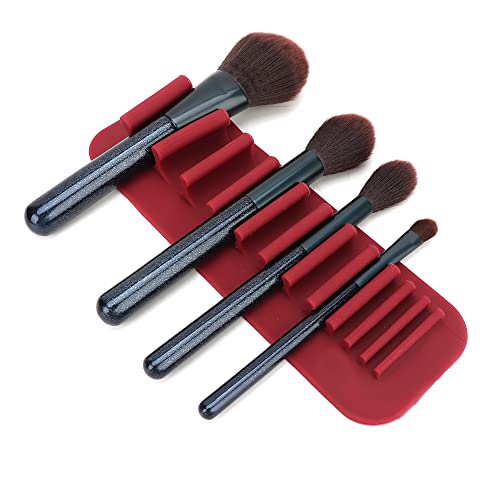Tnfeeon Porte-Pinceaux de Maquillage, Support Organisateur Mural en Silicone Souple, Conception à 11 Trous, Idéal pour les Pinceaux de Maquillage et les Brosses à Dents (Rouge foncé)