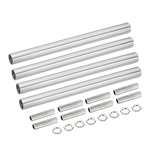 MECCANIXITY 4-Pack Threaded Extension Rod, 5.91" Lamp Pipe with Connector, Silver, M10 x 1mm, Iron Electroplated