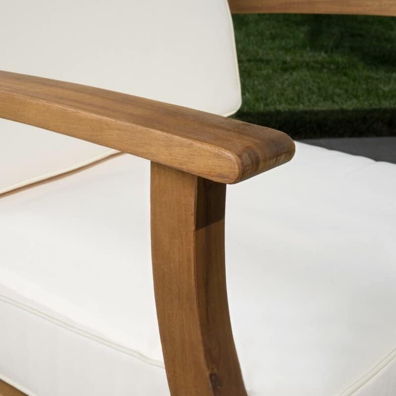 Image of Solid Sheesham Wood Arm Chair for Living Room (Set of 1)|Single Seater Sofa Chair with Cream Cushioned Seat| Wooden Lounge Chair for Office, Balcony & Dining Room | Patio Outdoor Garden Chair | Teak