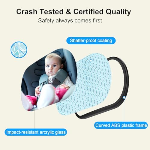 BOEYOS Baby Car Mirror, Safety Car Seat Mirror for Rear Facing Infant, Clear Wide View, 360°Rotation, Easily Observe the Baby Move, Secure, Shatterproof, Crash Tested and Certified (Black) - 1