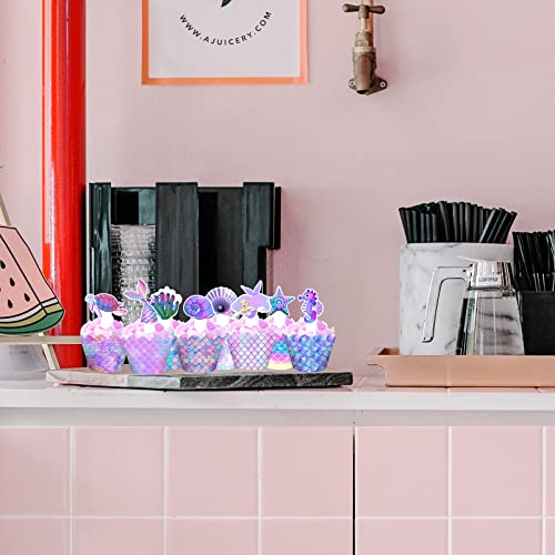 24Set Mermaid Cupcake Toppers And Wrappers Mermaid Tail For Cupcakes Mermaid Theme Decoration For Under The Sea Theme Party, Baby Shower #TOP2