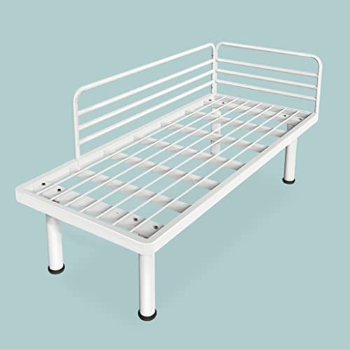 Base de cama de metal blanco para niños, expansor de cuna de fácil montaje con barandilla, diseño cosido, 200 x 60 x 40 cm, ideal para dormir seguro