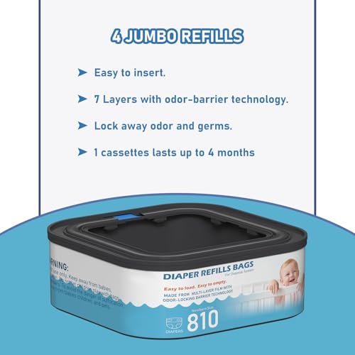 Image of Jumbo Square Refills Disposal Bags Refill (Baby Powder Scent) Compatible with Diaper Genie Classic, Compact, Premier and Select Pails, Hold Up to 810 Newborn-Sized Diapers Per Refill, 3 Packs