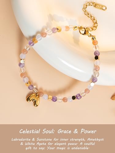 SENLLY Crystal Initial Bracelet, Meaningful Gift for Women Crafted with Natural Stone & Bubble Letter Charm M, Adjustable for Mom Daughter Sister Wife Friend - image 2