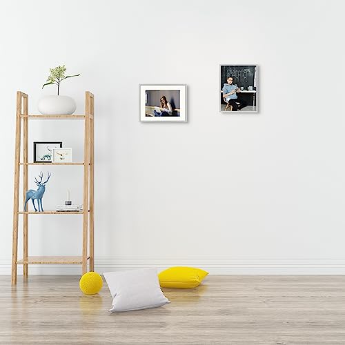 Frametory, 11X14 Aluminum Photo Frame With Ivory Mat For 8.5X11 Document & Certificates, Includes With Sawtooth Hangers And Spring Clips - Wall Mounting - Real Glass - Metal Frame (Silver, 1 Pack) #TOP5