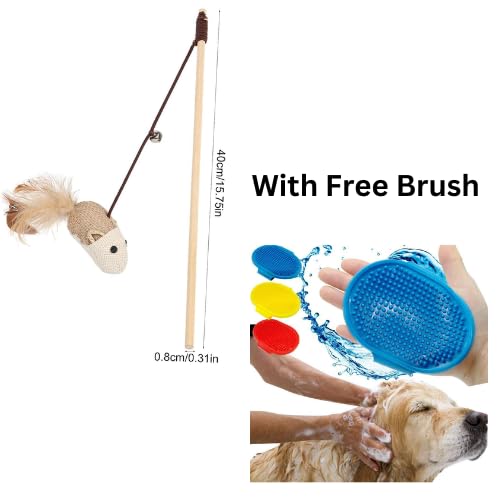 Petgoof-Interactive-Cat-Teasing-Wand-with-Brush-for-Cats-and-Kittens-Wooden-Teaser-with-Stringed-Feathers-and-Bell-Cat-Toy-for-Teasing-Exerciser-with-Free-Bathing-Brush