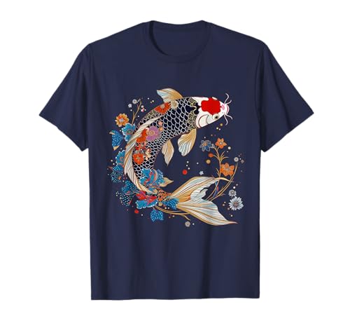 Koi Fish Vintage Flowers Japanese Art Floral Koi Carp T-Shirt