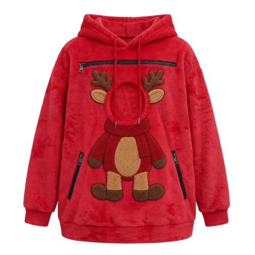 Christmas Sweatshirt for Women Fuzzy Fleece Pet Pouch Hoodie with Dog - image 6