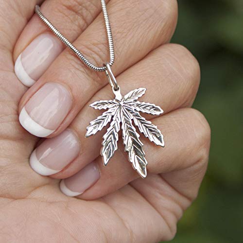 925 Sterling Silver Marijuana Pot Leaf Necklace Weed Cannabis Plant Herb Ganja Pendant Choker Charm Rasta Hippie Hip Hop Jewelry Cute Gifts for Men Women/Handmade3