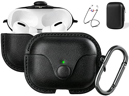 Image of Maxjoy for AirPods Pro 2 Case Leather, Airpods Pro Leather Case Cover with Keychain Airpod Strap Compatible with Apple Airpod Pros 2nd Generation 2023 2022 /AirPods Pros 2019 (Front LED Visible), Black