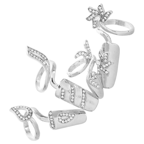 IWOWHERO 1 Set Rhinestone Alloy Nail Tips Rings for Women Elegant Nail Art Decoration Easy to Wear for Parties Weddings and Festivals