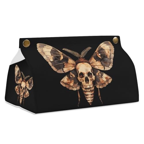 Moth and Skull Funny Tissue Box Cover Rectangular Tissue Holder Organizer for Tabletop Living Room Office