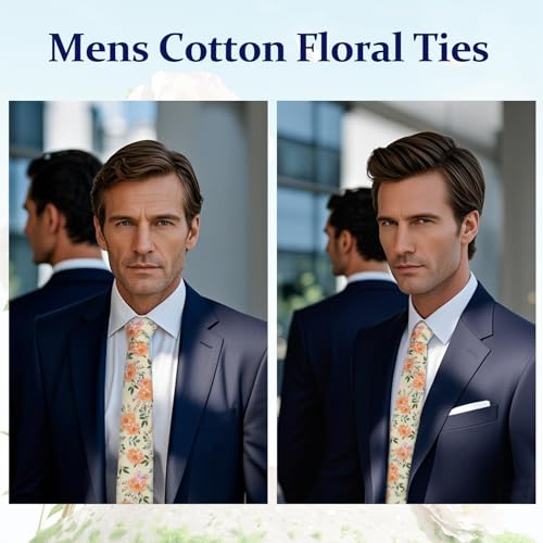 Image of Floral Ties Skinny Tie for Men, Cotton Mens Neckties for Weddings | 2.56'', floral, slim, soft and comfortable, men's neckties for casual, business, party, daily, dating
