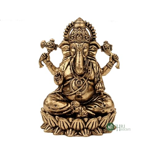 INDICAST Brass 2" Hindu God Statue Ganpati Ganesh Idol Figurine Decoration and Pooja Gifting Purpose Sculpture for Home Office (40gm), Religious