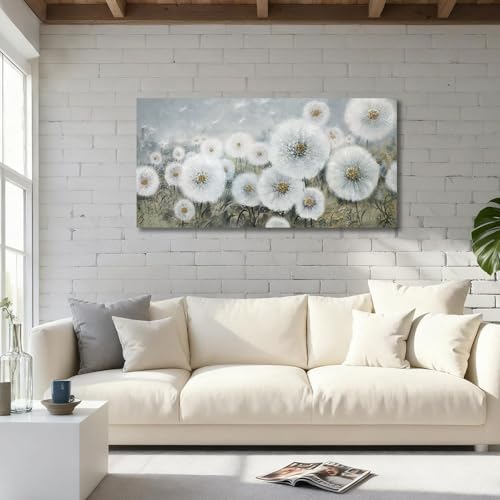 Ardemy Dandelion Wall Art Large Floral Pictures Wall Decor Living Room Flowers Paintings Textured Artwork for Walls Bedroom Bathroom Kitchen Dining Room Home Office, 40"x20" 40"L x 20"W Dand
