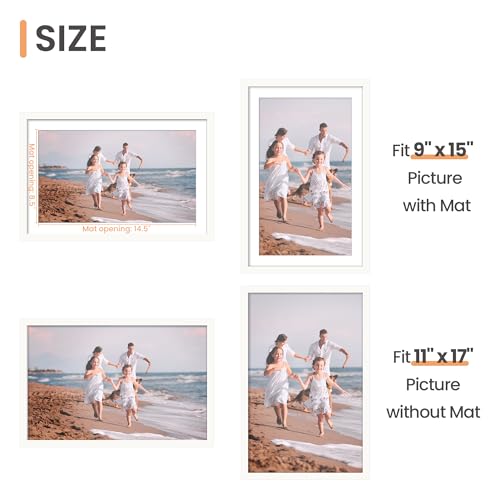 Image of upsimples 11x17 Picture Frame, Display Pictures 9x15 with Mat or 11 x 17 Without, Wall Hanging Poster Frames, White, 1 Pack