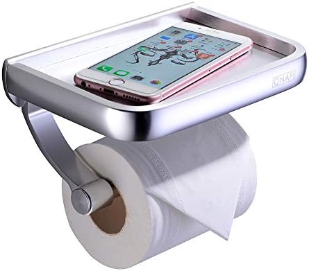 Self Adhesive Toilet Paper Holder, 6.6 Inch Bathroom Tissue Holder with Mobile Phone Storage Shelf, Wall Mounted Toilet Paper Roll Holder Make of Anti-Rust Aluminum