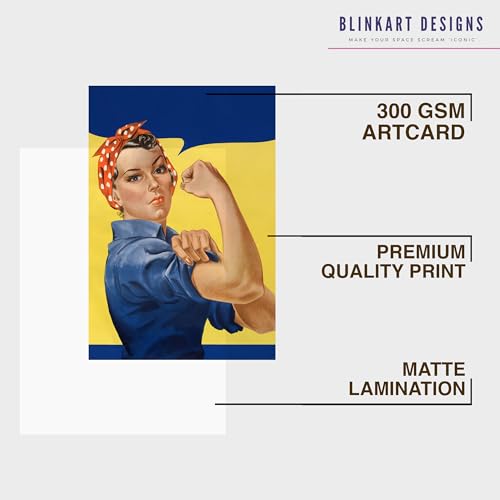 Image of BLINKART Rosie the Riveter Abstract Wall Art Painting Print Design Aesthetic Wall Decor Photo ArtWork Frame Decoration Hanging For Home Bedroom Living Room Office Wall Decor (13 * 10 inches) T0014