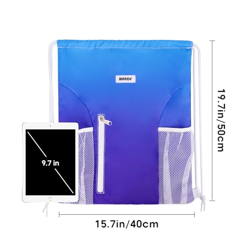 Image of WANDF Drawstring Backpack Sports Gym Sackpack with Mesh Pockets Water Resistant String Bag for Women Men (Blue)