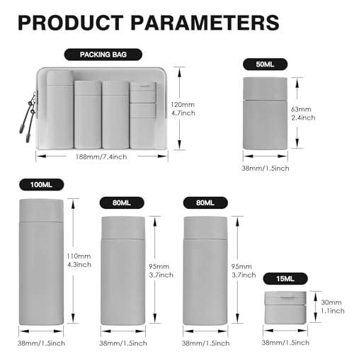 Suteng Travel Bottles for Toiletries, 5 Pack Travel Size Containers, TSA Approved Leak Proof - Silicone Toiletry Containers with Clear Bag for Shampoo, Conditioner & Lotion, Travel Essentials - Image 8