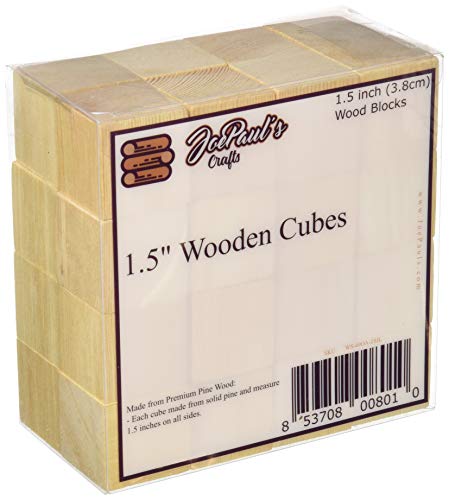 JoePaul's Crafts 3.8cm - Bloques de Madera Cuadrado de Arte inacabado de Madera Cubos de Madera - Bricolaje bebé Ducha/Sello Bloque