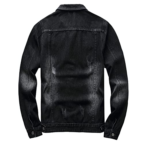 Image of RANMCC Men's Stretch Vintage Washed Long Sleeve Denim Jacket