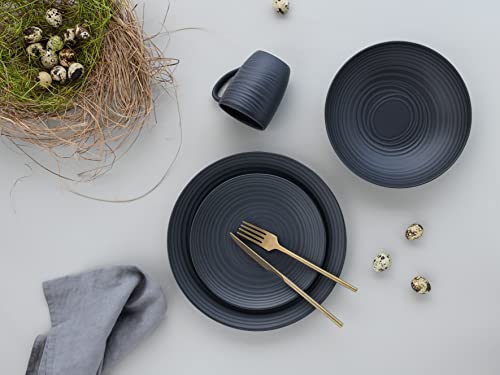 CreaTable, 20538, Serie Lava Stone black, 16-teiliges Geschirrset, Kombiservice aus Steinzeug, spülmaschinen- und mikrowellengeeignet, Made in Portugal