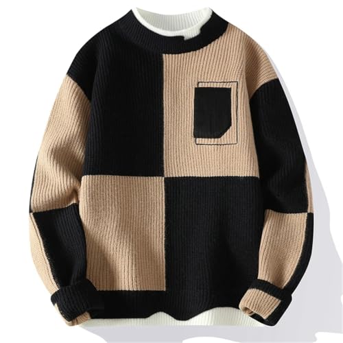 Men's O-Neck Casual Patchwork Sweater Thickened Warm Sweater4