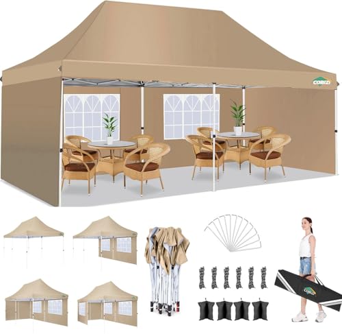 Image of COBIZI 10x20 Pop Up Canopy with 4 Sidewalls, Conical Party Tent 10x20 with 3 Adjustable Height Waterproof, UV-Resistant EZ Outdoor Gazebo with Carry Bag, Sandbag, Stake, Rope for Parties, Commercial