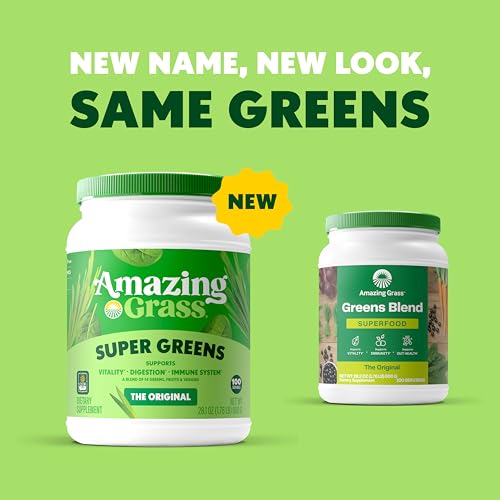 Amazing Grass Greens Blend Superfood: Super Greens Powder with Spirulina, Alfalfa, Beet Root Powder, Digestive Enzymes, Prebiotics & Probiotics, Original, 100 Servings (Packaging May Vary) - Thumbnail 3