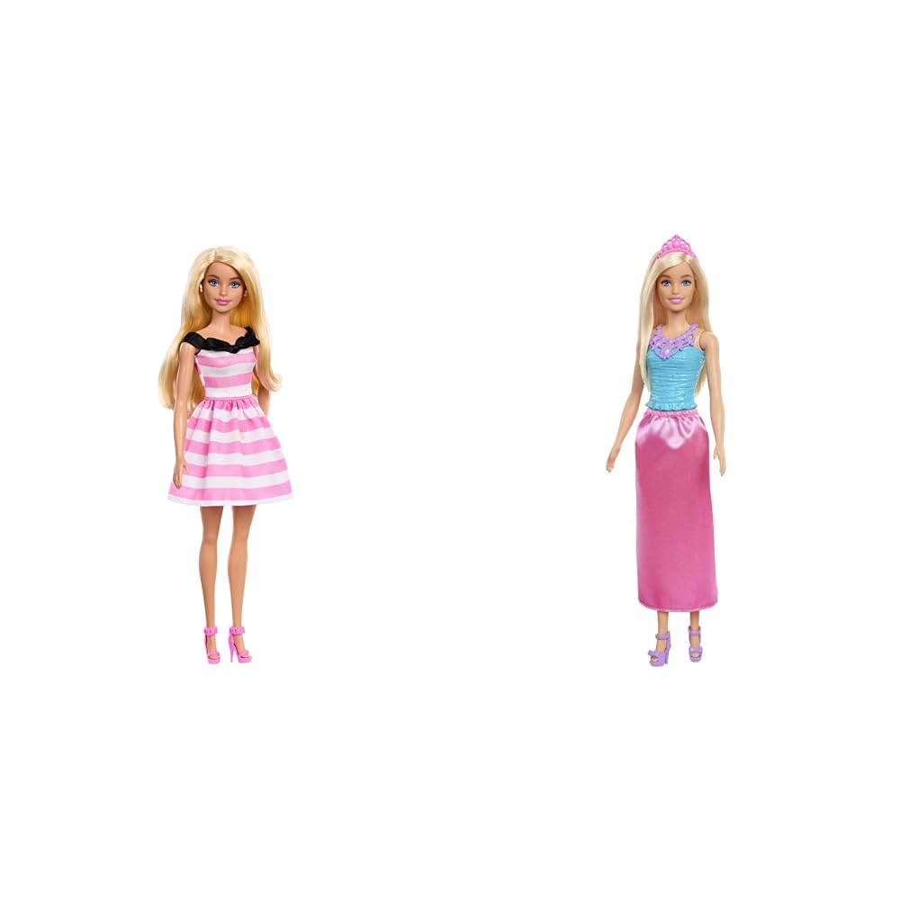 Barbie Doll and Accessories, 65th Anniversary Commemorative Doll with Blonde Hair, Pink and White Striped Dress Dreamtopia Princess Doll (Blonde)